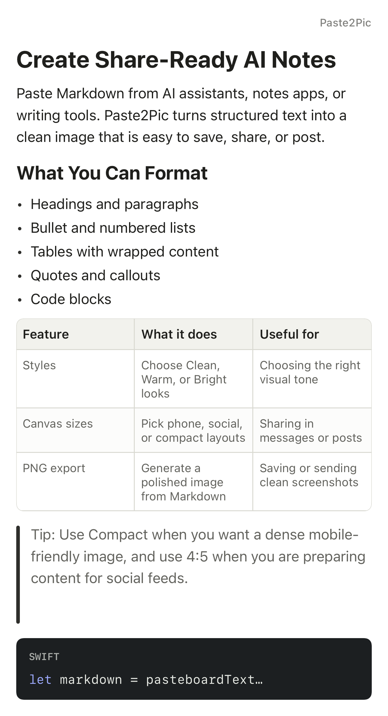 Paste2Pic Clean style output